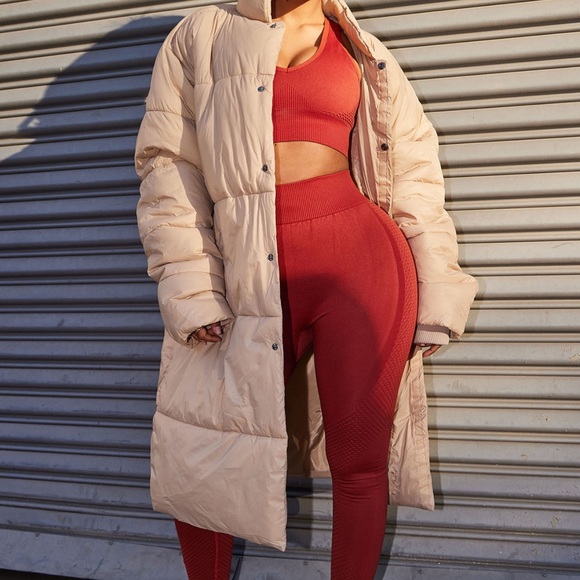 Red Long Puffer Jacket - Picture 2 of 7